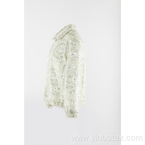 White fake fur jacket with sequins